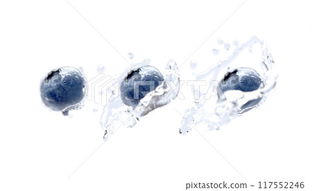Blueberry falling in water splash mockup, depth of field 117552246
