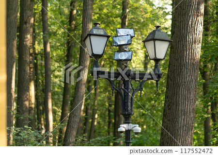 protection technology modern monitoring cctv lamp blue sky lamppost security equipment surveillance protection technology modern monitoring cctv lamp blue sky lamppost security equipment surveillance 117552472