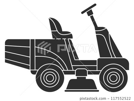 Riding trimming machine black icon. Garden cutting device Riding trimming machine black icon. Garden cutting device 117552522