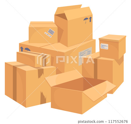 Shipping boxes pile. Storage containers. Delivery packs 117552676
