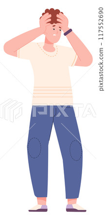 Shocked man character. Anxious frustrated unhappy expression Shocked man character. Anxious frustrated unhappy expression 117552690