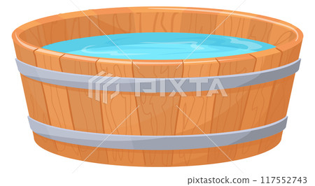 Wooden tub cartoon icon. Rustic water bath 117552743