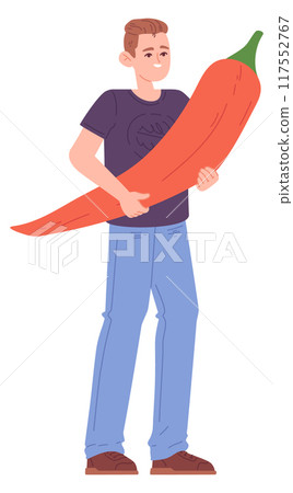 Guy hold big hot pepper. Fresh food 117552767