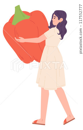 Girl carry fresh bell pepper. Local organic vegetable Girl carry fresh bell pepper. Local organic vegetable 117552777