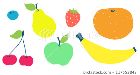 Vector flat set of fruits and berries, Isolated on white, market Vegan harvest icons for Health menu, Juicy organic Vitamin collection of Design elements 117552842