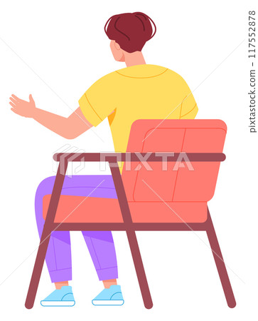 Woman sit in chair back view. Talking person Woman sit in chair back view. Talking person 117552878