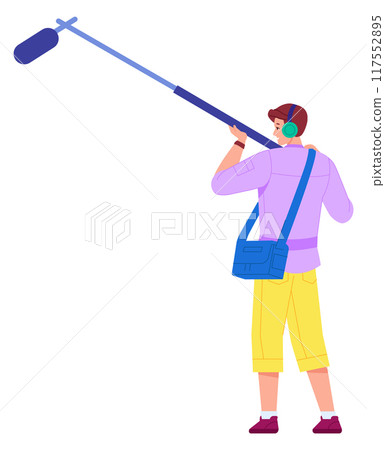 Man recording sound with professional microphone. Audio technician 117552895