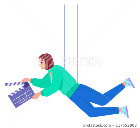 Cinema filming start sign from clapboard worker character 117552908