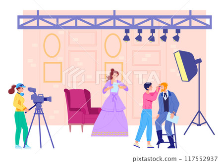 Film production scene. Actors and crew preparing for shoot 117552937