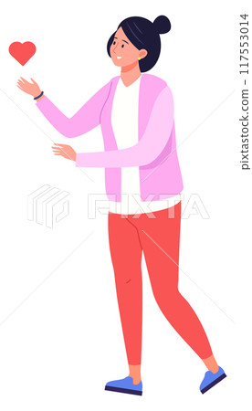 Donation icon. Woman give heart. Charity symbol 117553014