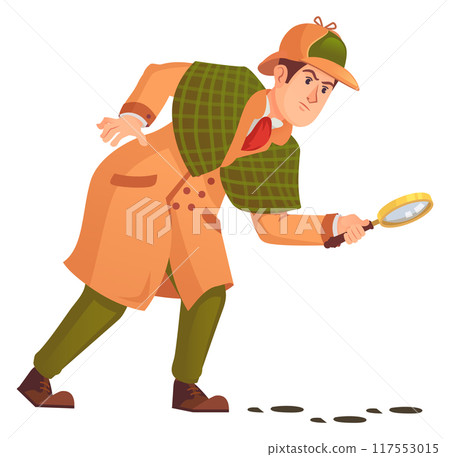 Detective follow criminal trail. Cartoon crime investigator 117553015