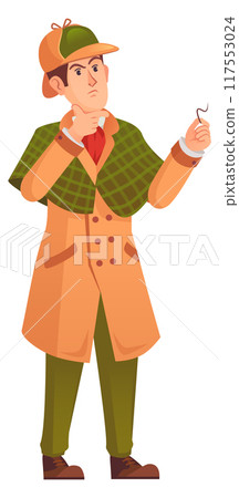Detective thinking about crime evidence. Clue investigation Detective thinking about crime evidence. Clue investigation 117553024