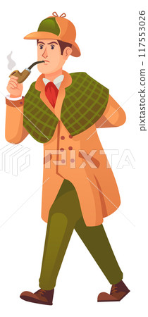Thinking detective smoking pipe. Crime solving character 117553026