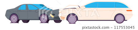Car collision on road. Damaged auto color illustration 117553045