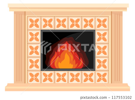 Decorative fireplace with ornate ceramic tiles cartoon icon Decorative fireplace with ornate ceramic tiles cartoon icon 117553102
