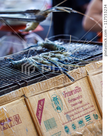 Grilled Prawns on a Street Food Stall 117553234