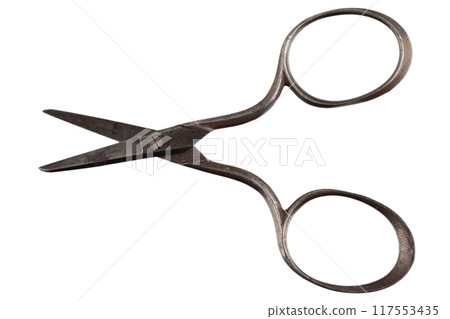 Vintage embroidery scissors isolated on white 117553435