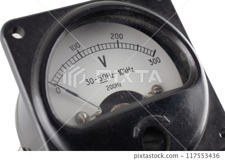 vintage ancient voltmeter isolated on white vintage ancient voltmeter isolated on white 117553436