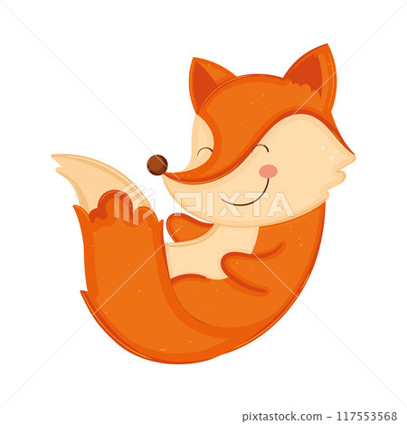 Cute smiling fox lying down in relaxed pose Vector 117553568