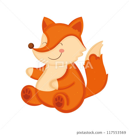 Cute smiling fox sitting with simple design Vector 117553569