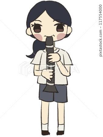 Illustration of a woman playing the clarinet 117554000
