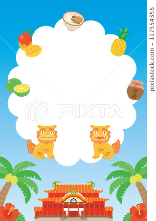 沖繩背景插圖框架（垂直方向） 117554358