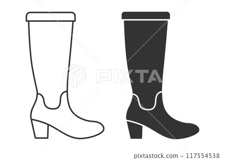Flat Vector Linear and Silhouette Male and Female High Boots Icon Set Isolated. Footwear Symbol Set, Design Template, Clipart. Vector Illustration Flat Vector Linear and Silhouette Male and Female High Boots Icon Set Isolated. Footwear Symbol Set, Design Template, Clipart. Vector Illustration 117554538