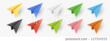 Vector Realistic Paper Airplanes Icon Set Closeup Isolated. Colorful Folded Paper Planes. Simple Paper Airplanes Design Template 117554555