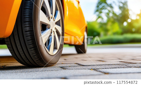A close up of a car's tire on the road, AI A close up of a car's tire on the road, AI 117554872