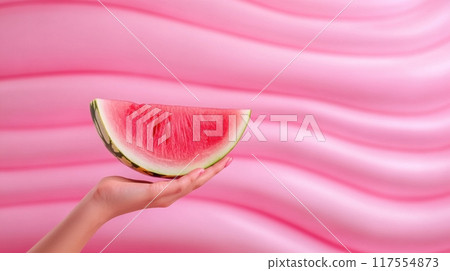 A person holding a slice of watermelon in their hand, AI A person holding a slice of watermelon in their hand, AI 117554873