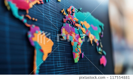 A close up of a map with colored countries on it, AI A close up of a map with colored countries on it, AI 117554881