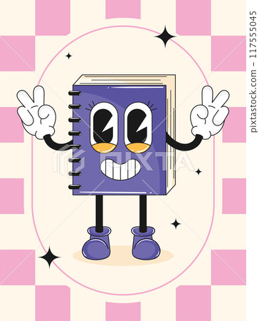 Cartoon notebook with hands and smiling face Vector 117555045
