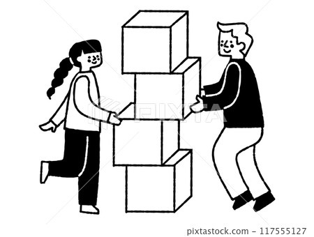 Man and woman stacking boxes_2 117555127