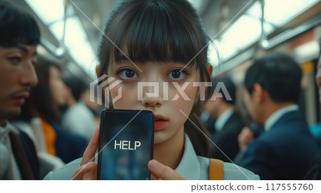 女高中生在擁擠的火車上尋求幫助 117555760