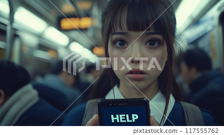 女高中生在擁擠的火車上尋求幫助 117555762