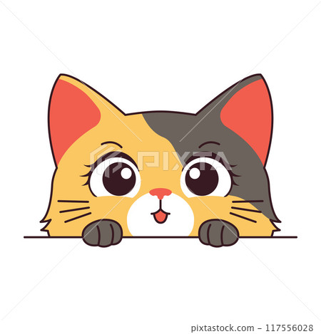 Cute Curious Orange Cat Kitten Cartoon Character Hiding while Peeking 117556028