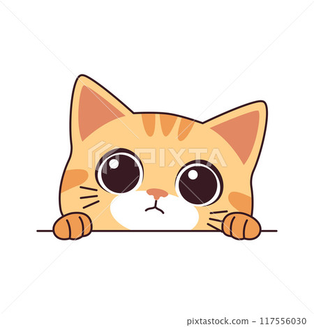 Cute Curious Orange Cat Kitten Cartoon Character Hiding while Peeking Cute Curious Orange Cat Kitten Cartoon Character Hiding while Peeking 117556030