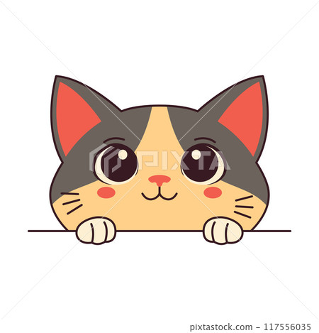 Cute Curious Gray Cat Kitten Cartoon Character Hiding while Peeking Cute Curious Gray Cat Kitten Cartoon Character Hiding while Peeking 117556035