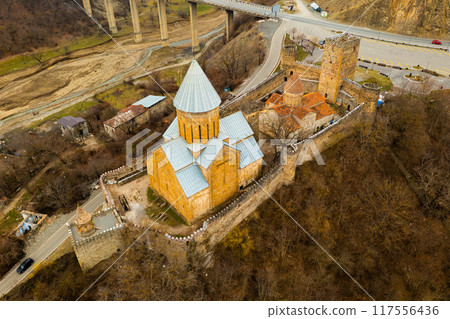 Aerial view of medieval fortified Ananuri Castle, Georgia Aerial view of medieval fortified Ananuri Castle, Georgia 117556436