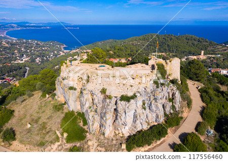 Rock of fortress overlooking to the Mediterranean sea in Begur, Catalonia Rock of fortress overlooking to the Mediterranean sea in Begur, Catalonia 117556460