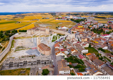 Aerial view of Cuellar overlooking castle Aerial view of Cuellar overlooking castle 117556491