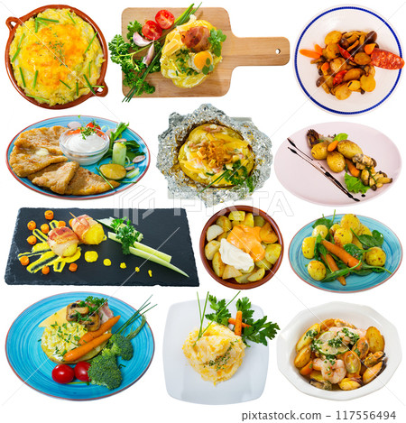 Collection of dishes with potatoes 117556494