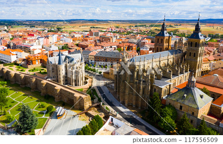Aerial view on the Episcopal Palace of Astorga. Spain Aerial view on the Episcopal Palace of Astorga. Spain 117556509