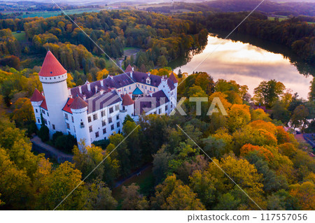 Top view of medieval castle Konopiste Castle. Czech Republic Top view of medieval castle Konopiste Castle. Czech Republic 117557056