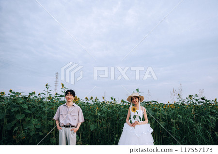 Pre-wedding photo shoot in a sunflower field Pre-wedding photo shoot in a sunflower field 117557173