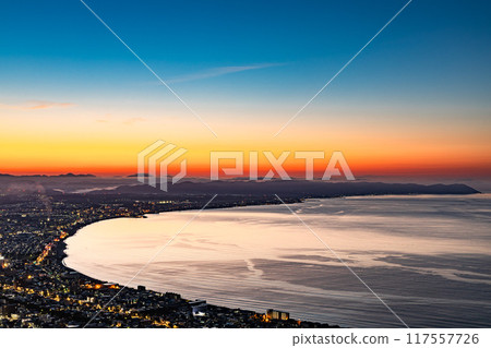 Tsugaru Strait and Cape Esan during the magic hour Tsugaru Strait and Cape Esan during the magic hour 117557726