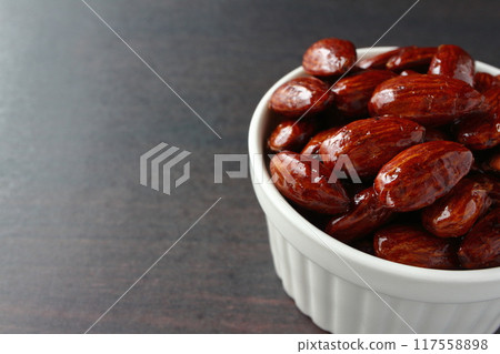 Handmade caramelized almonds Caramel almonds Handmade caramelized almonds Caramel almonds 117558898