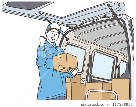 A delivery driver woman doing a fist pump A delivery driver woman doing a fist pump 117558995