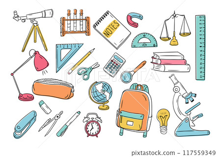 Stationary colored contour doodle set 117559349