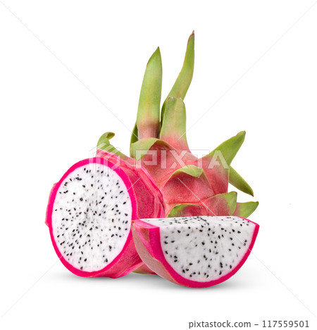 dragon fruit, pitaya slice isolated on white  background 117559501